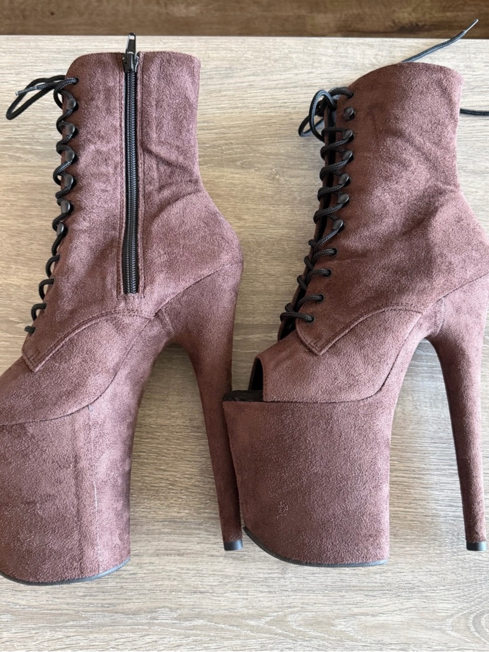 New Pleaser High Platform Lace-Up Ankle Boots - Brown Suede